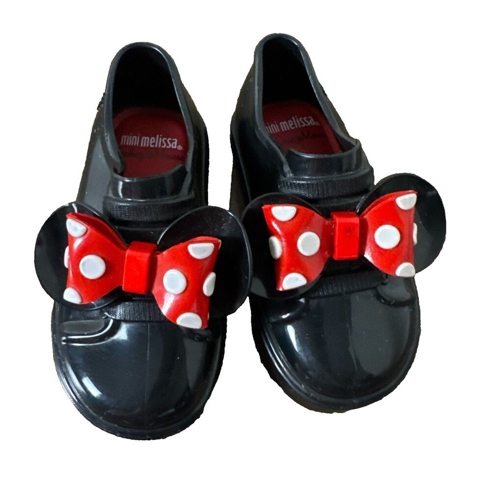 Mini Melissa Minnie Mouse Black Jelly Shoes Red Bow Girls Toddler Size 7